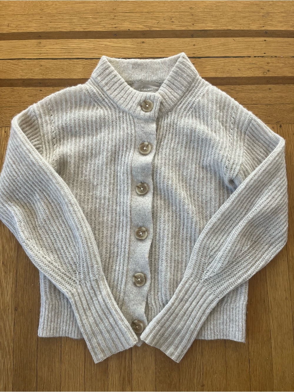 Everlane Cream Ribbed Button-Up Cardigan